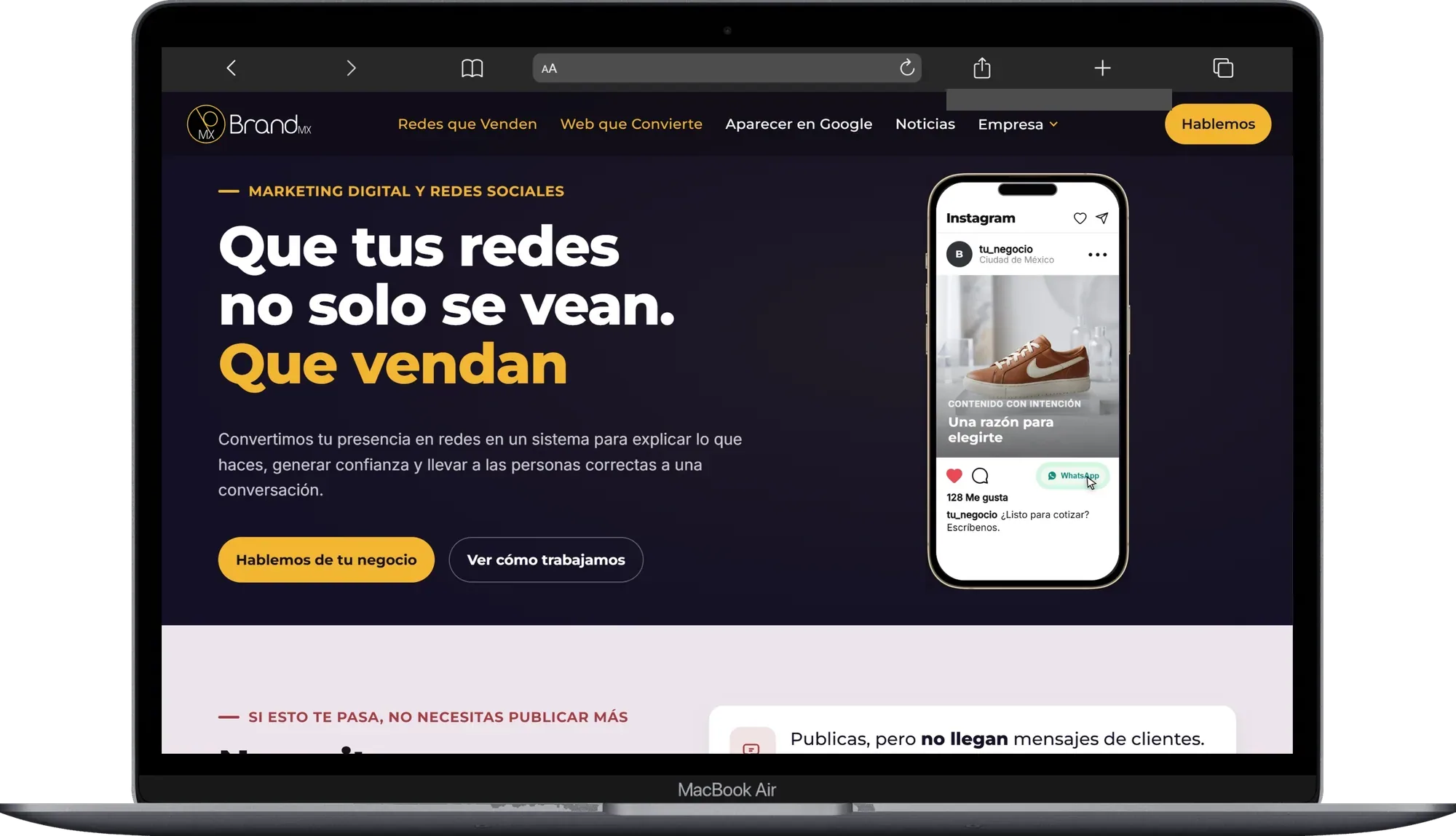 MacBook Air con un post de Instagram del tenis: el corazón se marca y después WhatsApp